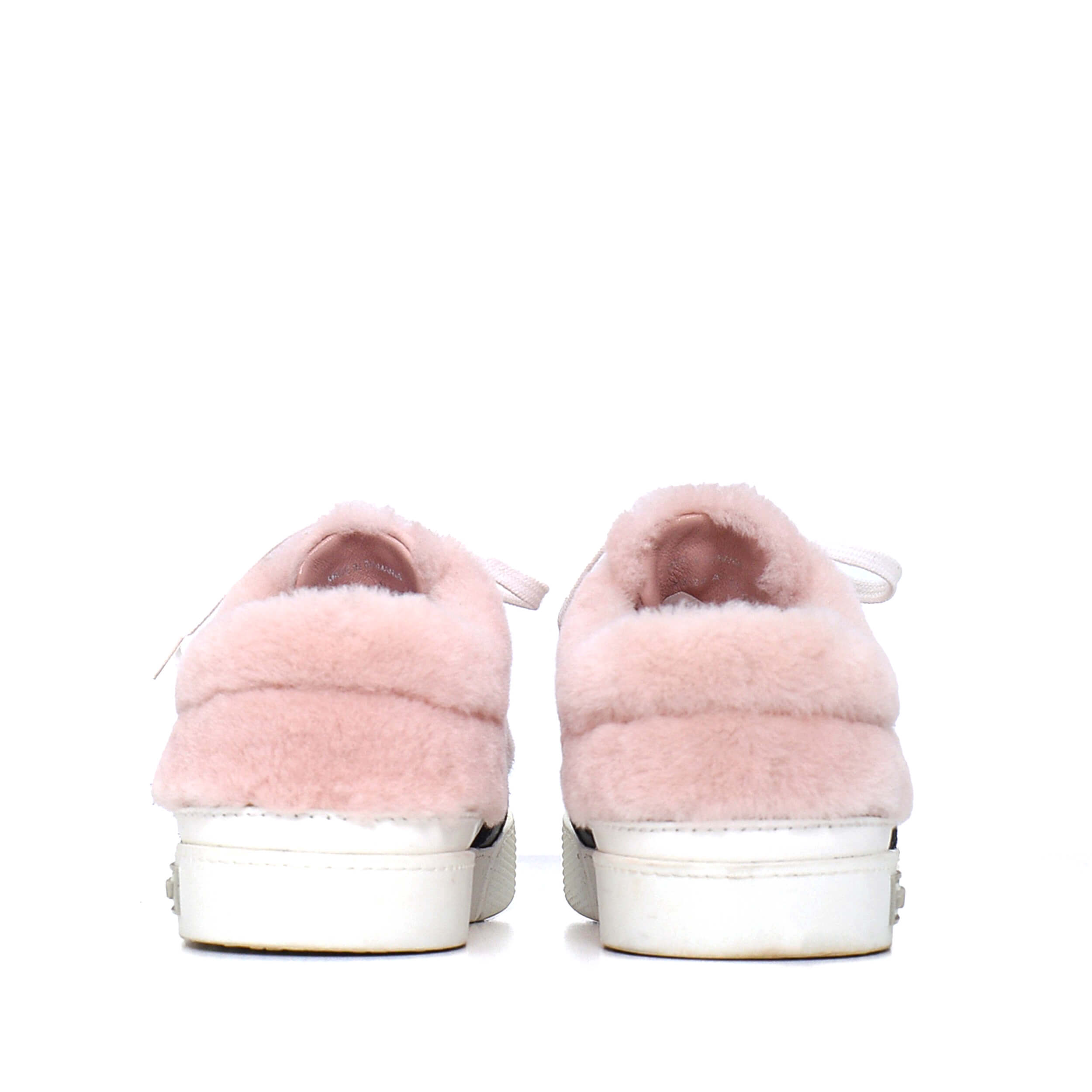 Miu Miu - White Leather Pink Fur Sneakers